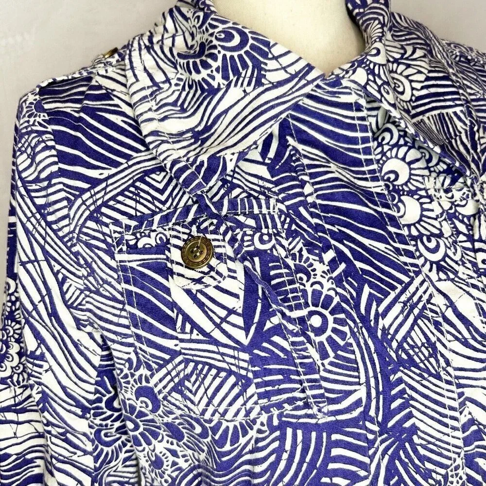 COLDWATER CREEK Utility Full Zip Jacket Sz 6 Floral Print Lapis Purple and White